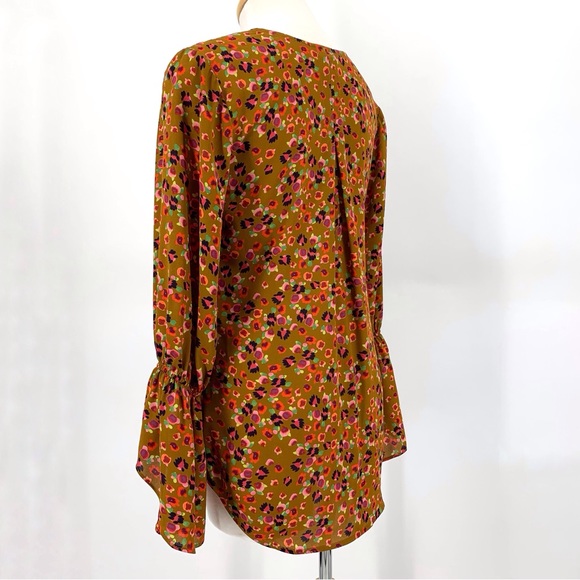 Cabi Burnished Blouse # 4042, Gold Floral Print Long Sleeve Blouse, XS - Picture 7 of 16